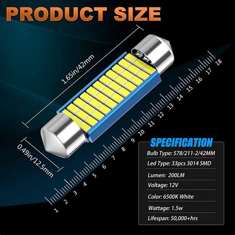 578 Festoon LED Bulb, 42mm 41mm 1.65 Inch Festoon DE3425 DE342.